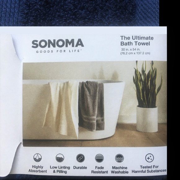 2 new NAVY BLUE Sonoma Ultimate 100% Hygro Cotton 54x30 inch BATH Towels - Picture 2 of 4
